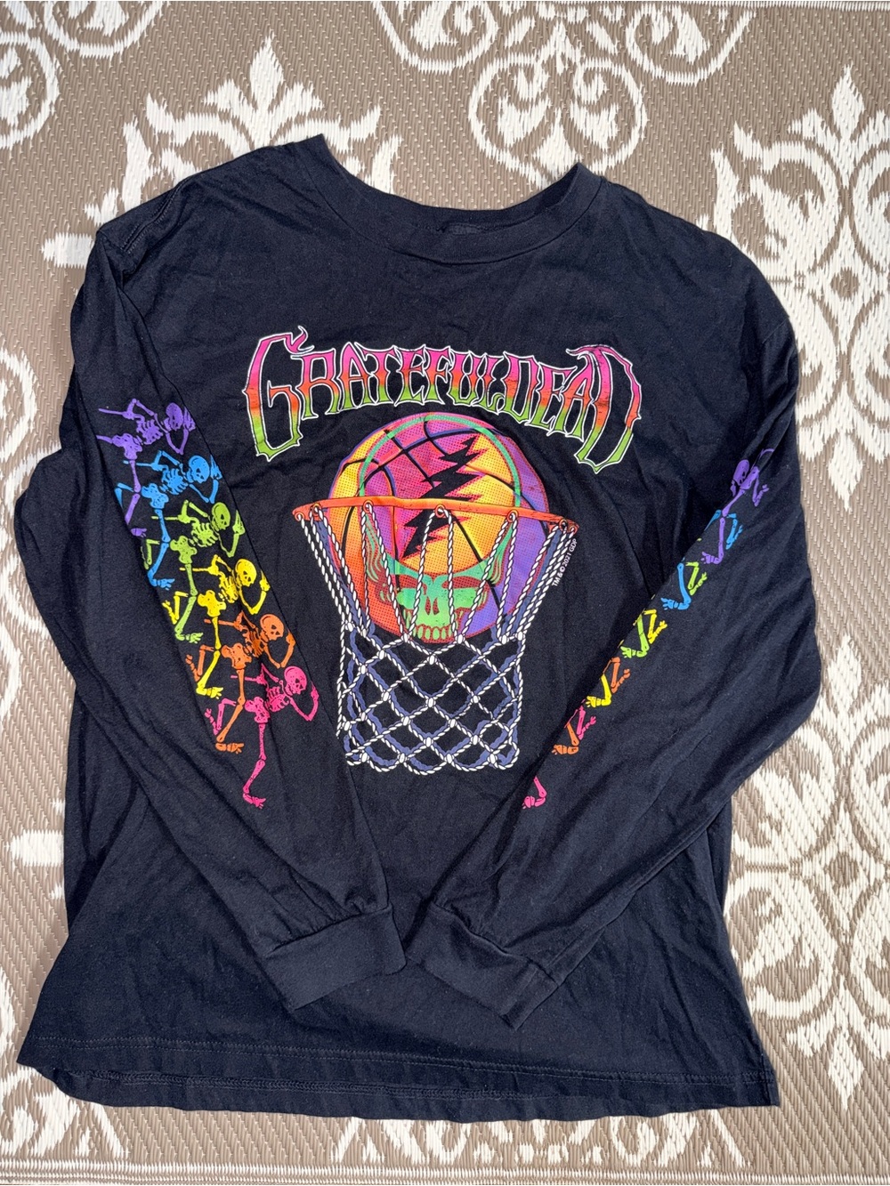 Hollister Black Long-Sleeve Grateful Dead Rainbow Skull Basketball Graphic Tee